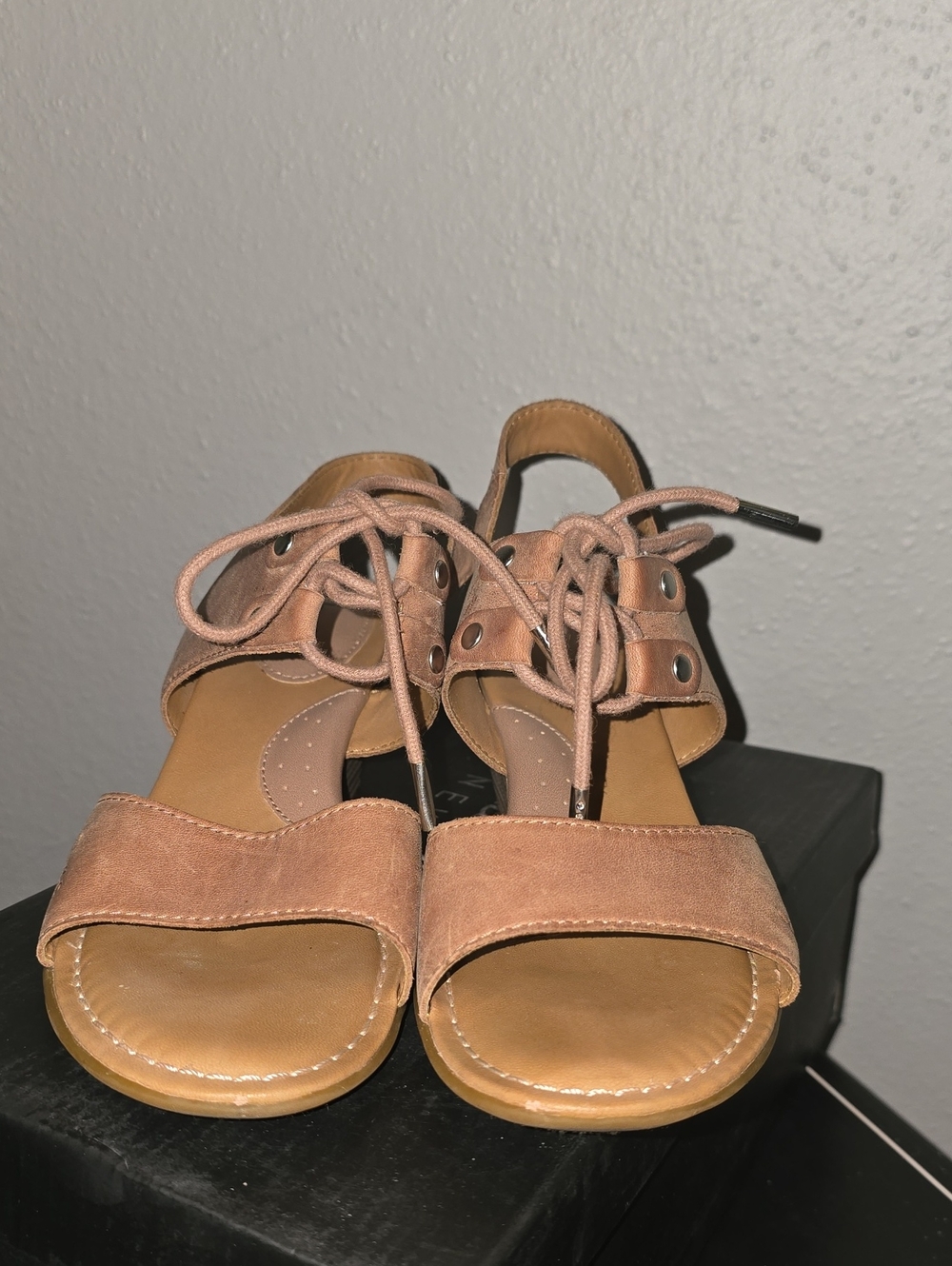 b.o.c. Lace-Up Open Toe Sandals in Blush Taupe